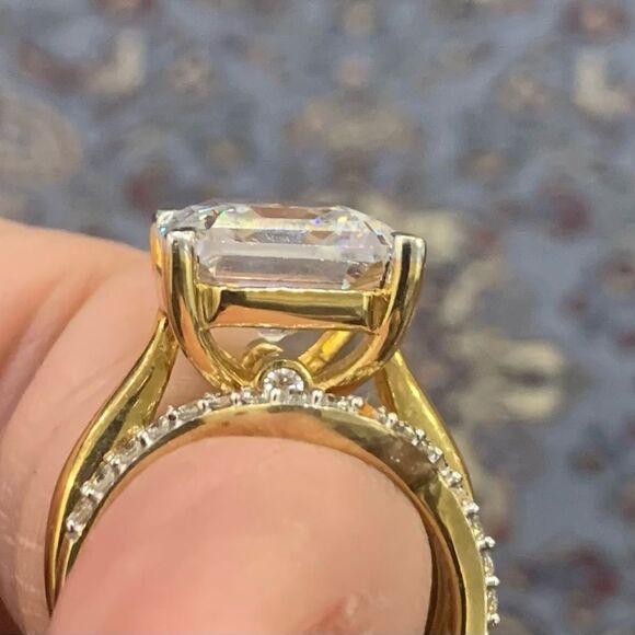 Size 5 14k gold plated wedding set . Large square center stone with band - Picture 4 of 7